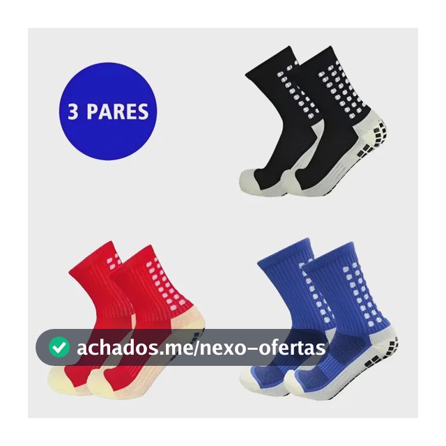 Kit 3 Pares Meia  Antiderrapante Esportiva Futebol Treino