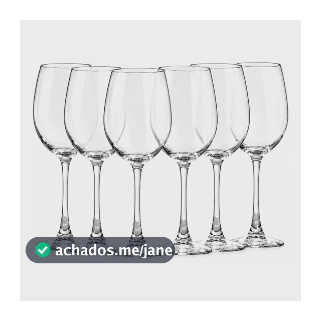 Jogo De 6 Taças Luxo Para Vinho Agua Vidro Resistente 465ml Transparente