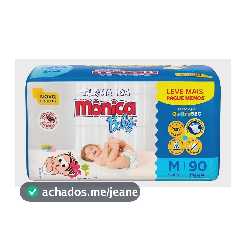 Fralda Descartável Turma Da Mônica Baby M Pacote 90 Unidades