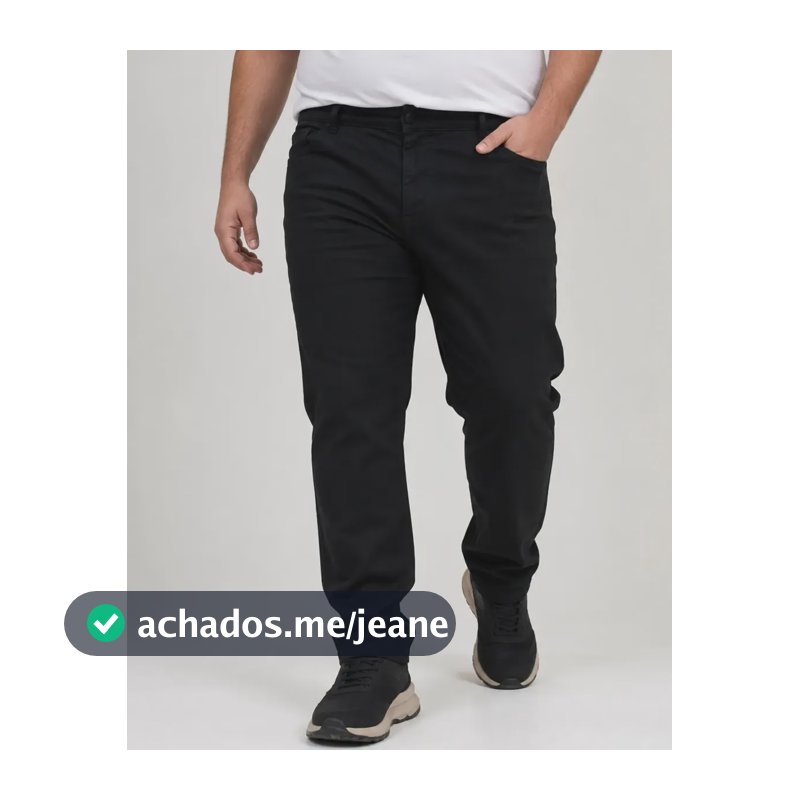 Calça Plus Size Masculina Jeans Com Elastano Lycra Slim Reta Preto 54