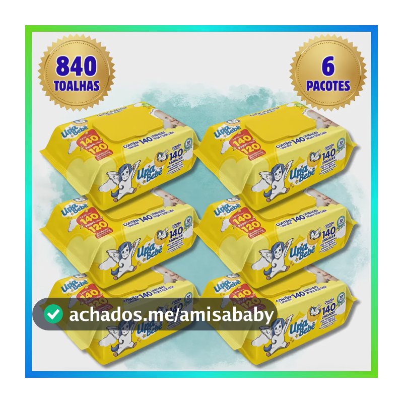 Kit 6 Pcts Lenço Umedecido Upa Bebe 840 Toalhas Sem Alcool