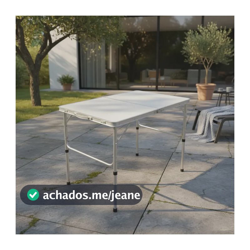 Mesa Dobrável Vira Maleta Alumínio Com Alça Portátil 90x60cm Para Camping Pesca Jardim Área Externa Ou Interna Salão De Festas Gourmet Cor Branco