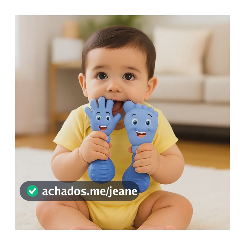 Kit Mordedor Mãozinha E Pezinho Para Gengiva Bebê Azul Mãozinha E Pezinho