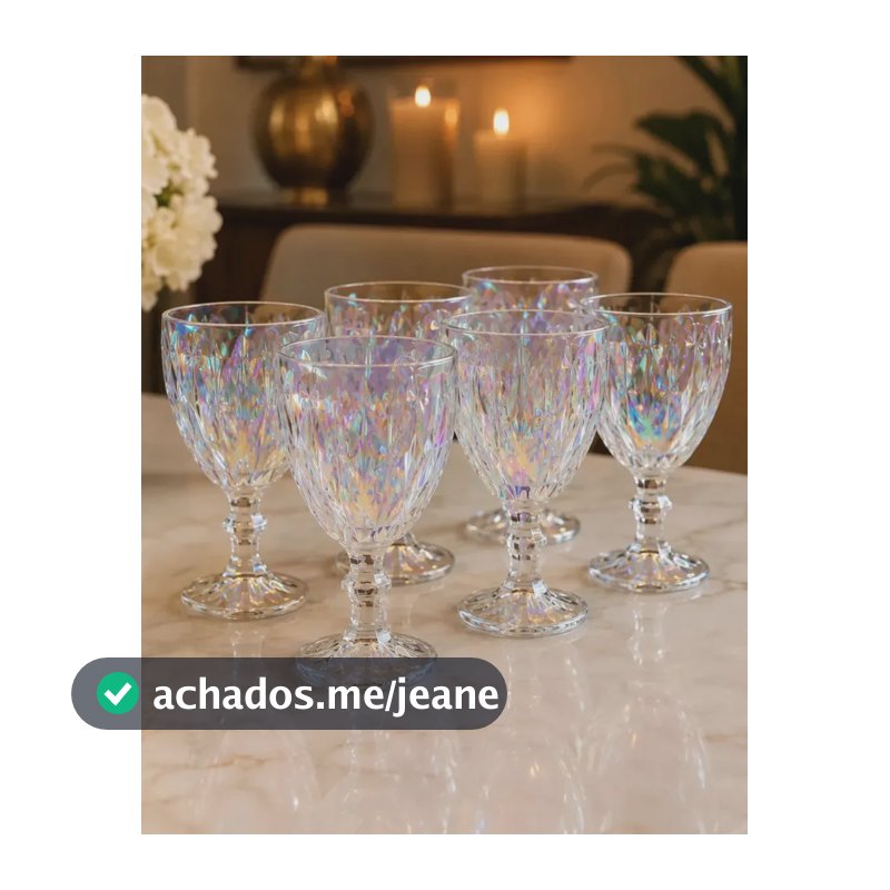 Jogo 6 Taça Diamond Vidro Furtacor Cristal Agua Vinho Suco Furta Cor