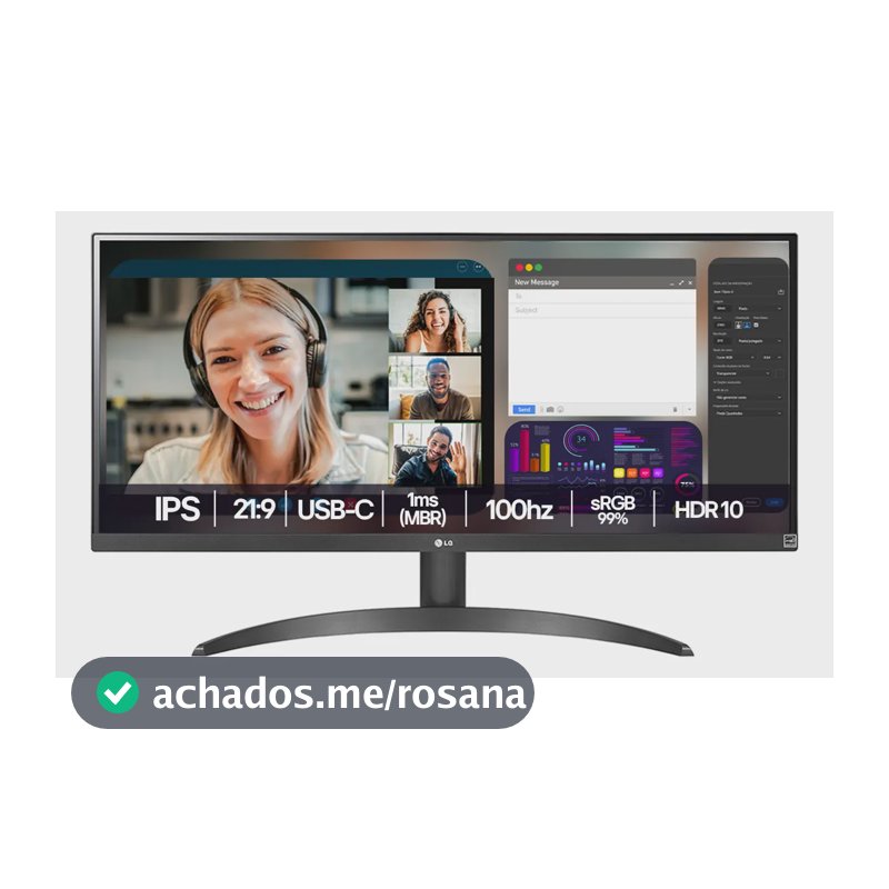 Monitor LG UltraWide - Tela IPS de 29", 21:9, HDR10, sRGB 99%, 100Hz, Preto- 29WQ500B