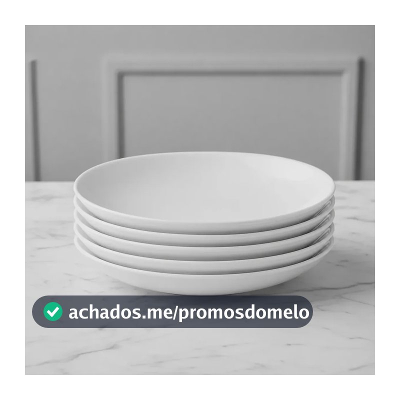 Jogo 6 Pratos Fundos 25cm Opaline Redondo Branco Restaurante Branco