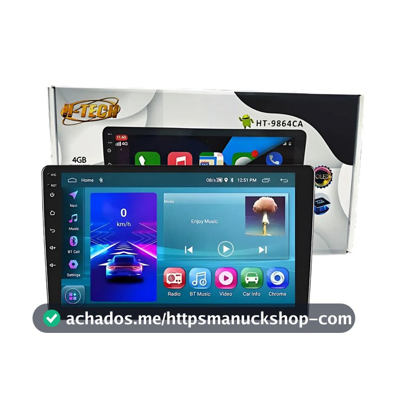 Central Multimidia H-Tech HT-9864CA 9pol 4gb 64gb Octacore Carplay E Android QLED
