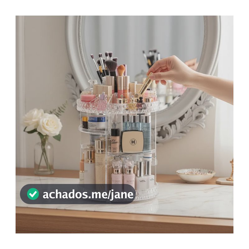 Organizador De Maquiagem Giratório 360° Em Acrílico Transparente Com Prateleiras Ajustáveis EPS-2577 Epsilon