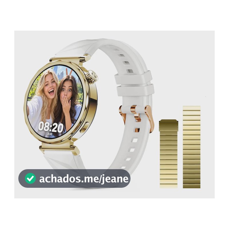 Smartwatch Aurafit AM23 com Tela AMOLED e Duas Pulseiras para Mulheres