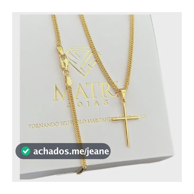 Corrente Masculina Grumet Folheado Ouro 18k + Pingente Cruz