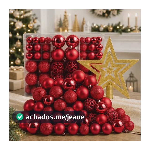 Kit 100 Bolas + Estrela Pendentes P/ Decoração Árvore De Natal Bolinhas Dekasa Premium Lisas/foscas/glitter - Vermelho