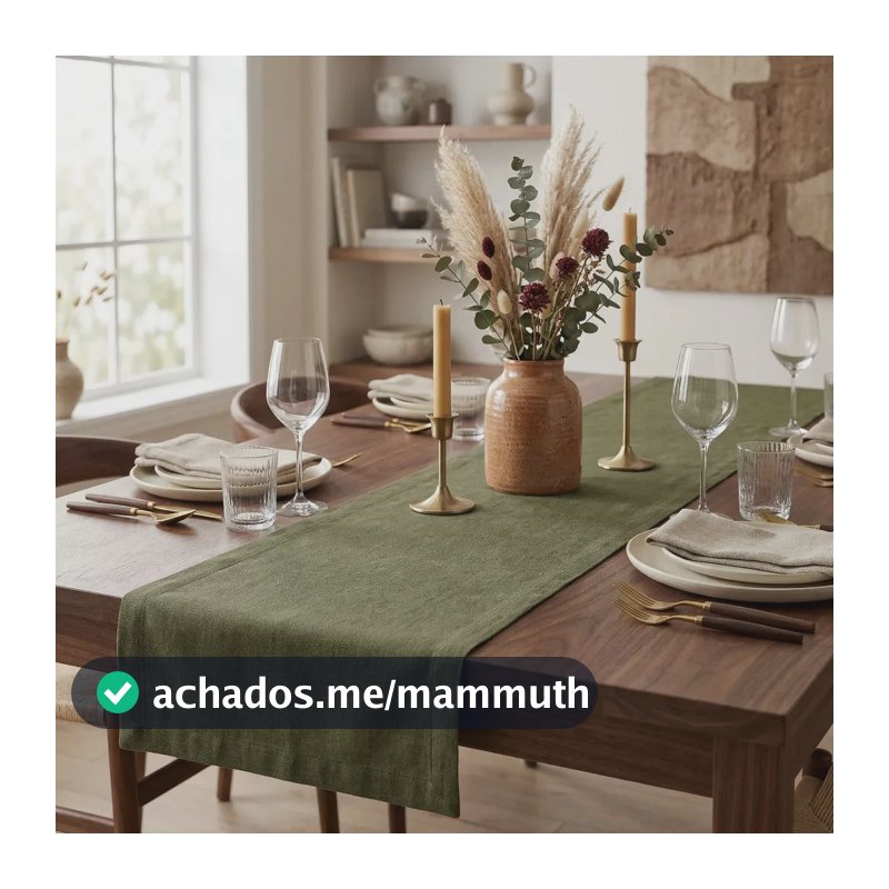 Caminho De Mesa Almoço Linho Verde Musgo 140x40cm Elegante Verde-musgo Lisa