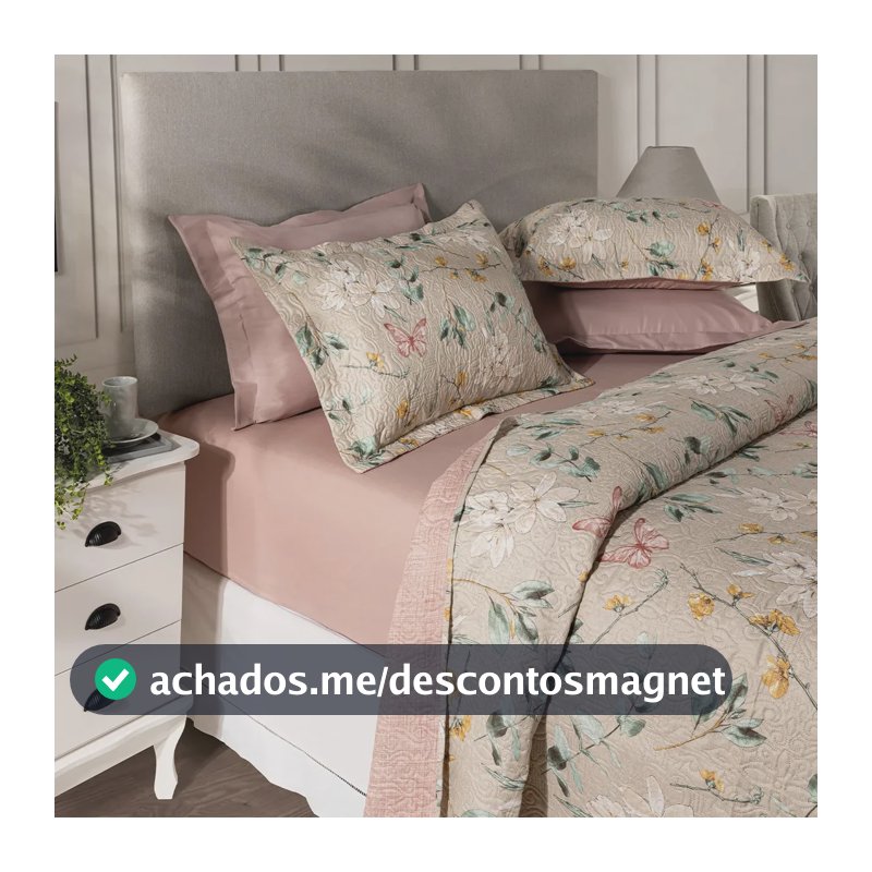 Kit Cobre Leito Colcha Casal 3 Peças Boutis Lisas Dupla Face Porta Travesseiro Aba Americana Isabel Areia