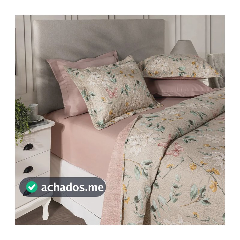 Kit Cobre Leito Colcha Casal 3 Peças Boutis Lisas Dupla Face Porta Travesseiro Aba Americana Isabel Areia