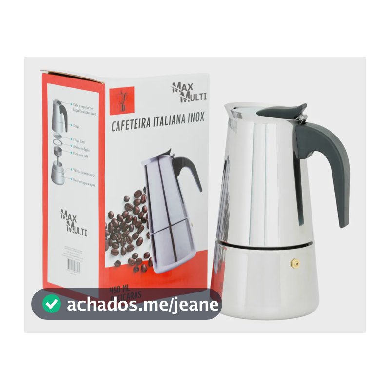 Cafeteira Italiana Aço Inox 450ml 9 Xicaras Café Cinza