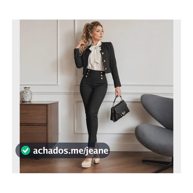 Conjunto Feminino Elegante Blazer E Calça Versátil Preto G