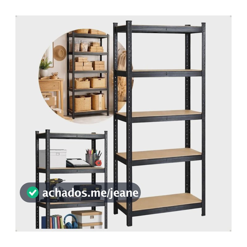 Estante Aço 5 Prateleiras Mdf Até 375kg 180cm X 60cm X 30cm Organizador Armário Bandejas