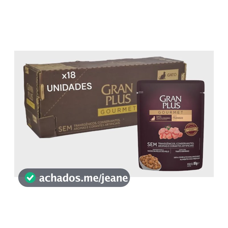 Granplus Ração Úmida Urinário Gatos Adultos Frango 85g 18 Sachês