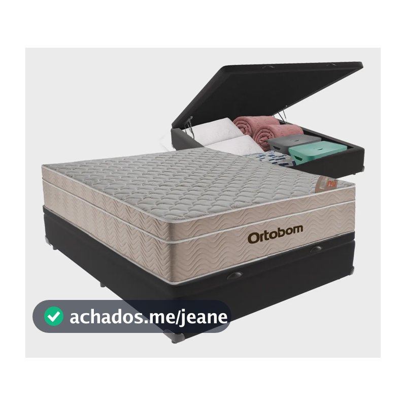 Cama Box Baú Casal Preto Ortobom AirTech Molas Ensacadas
