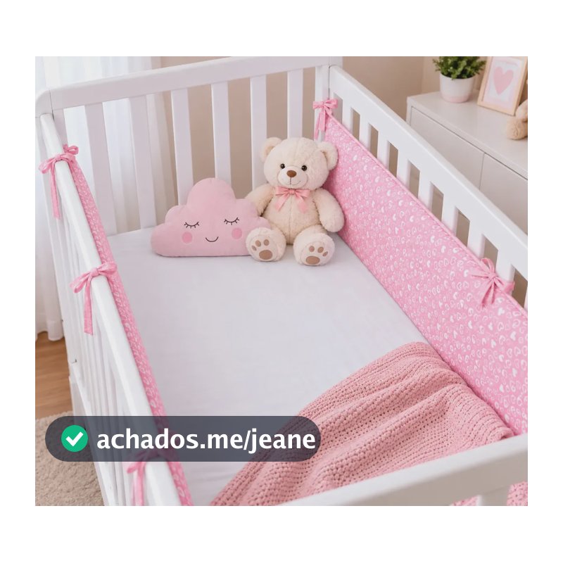 Protetor Acolchoado Para Berço Garanta Noites De Coração Rosa