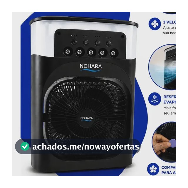 Climatizador de Ar Portátil NOHARA 600ml Ventilador Umidificador LED RGB 3 Velocidades Timer USB para Quarto Sala Escritório Cozinha Preto 26cm