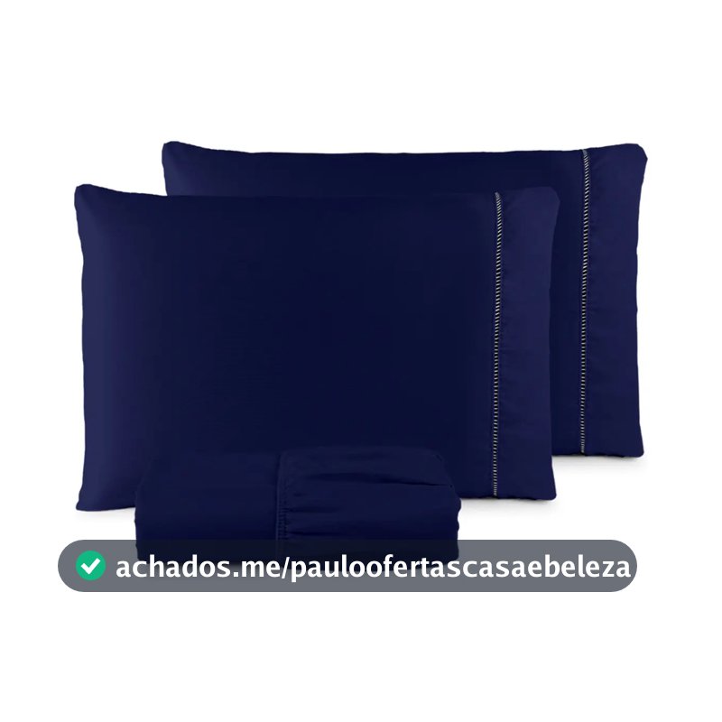 Jogo De Lençol 400 Fios Queen Azul-marinho Liso 3 Peças Com Elástico Padrão Hotel
