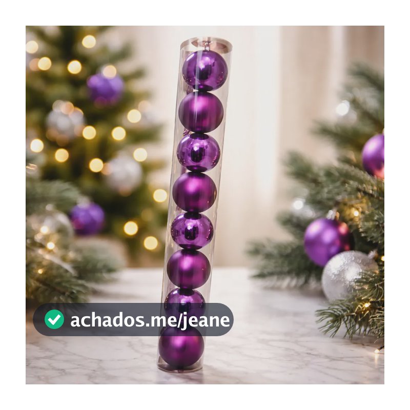 Cone Com 10 Bolas De Natal Lilás 8cm Lindas P/ Arvore