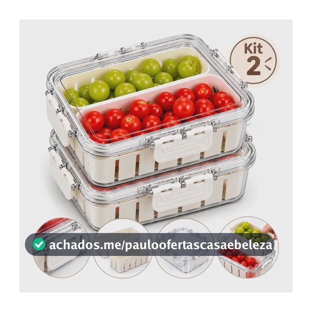 Kit 2 Potes Herméticos Organizador Geladeira 2 Divisórias Organizador De Geladeira Com Cesto Divisórias Pote Acrílico Bege