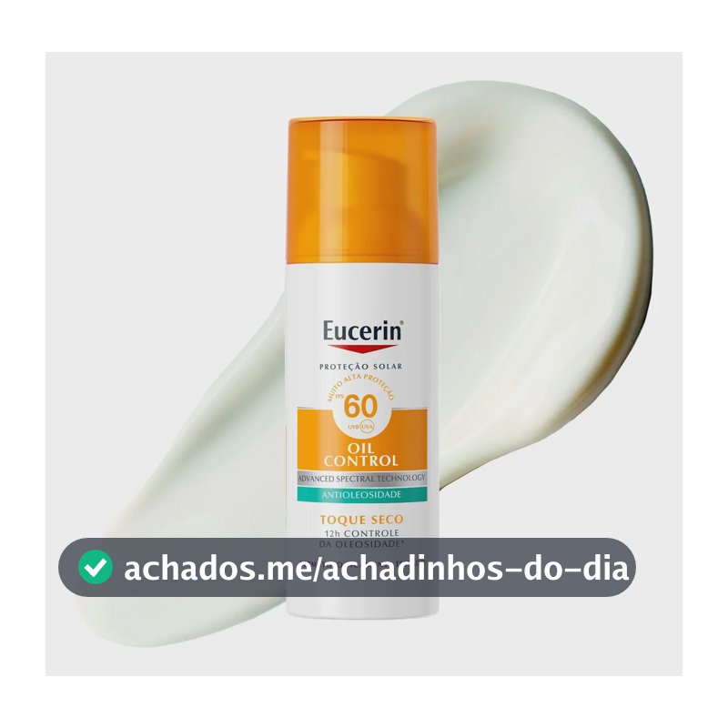 EUCERIN Protetor Solar Facial Oil Control FPS 60 50ml, Antioleosidade, Rosto, Proteção UVA, UVB e Luz Visível