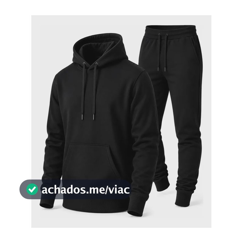 Conjunto Calça E Blusa De Moletom Liso Masculino Unissex M Preto