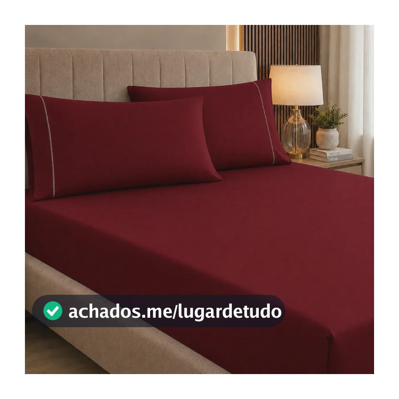 Jogo De Lençol Queen 3 Peças 400 Fios C/ Elástico Hotel Bordô Liso