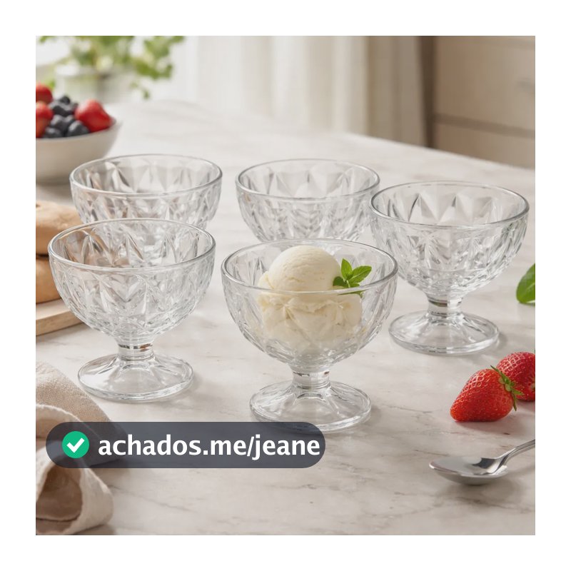 6 Taças Sobremesa  Sorvete Vidro Grosso 270ml Class Home Transparente