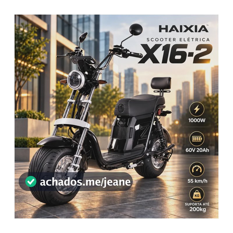 Scooter Elétrica Haixia X21 1000W 60V 20Ah Até 55km/h Autonomia 45km Bateria Removível Freio a Disco Painel Digital Inglaterra