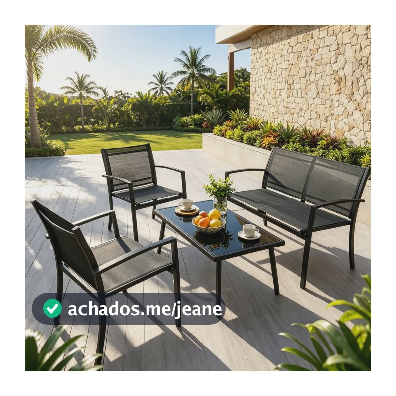 Jogo Móveis 4 Peças Área Gourmet Jardim Varanda Piscina Preto Lisa