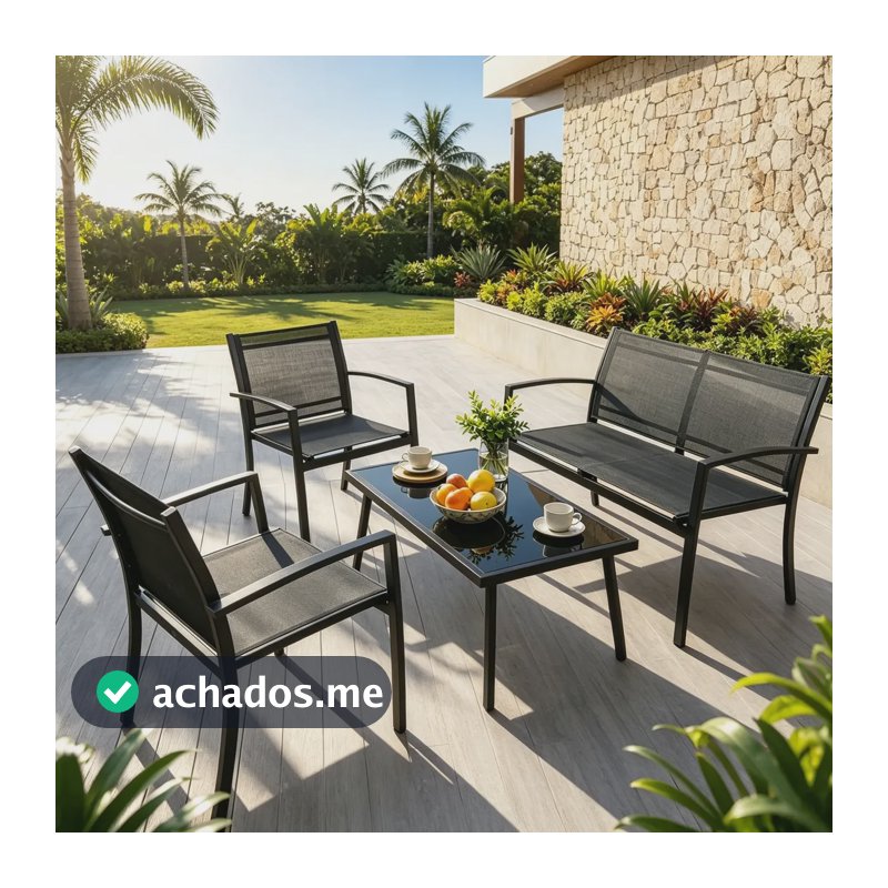 Jogo Móveis 4 Peças Área Gourmet Jardim Varanda Piscina Preto Lisa