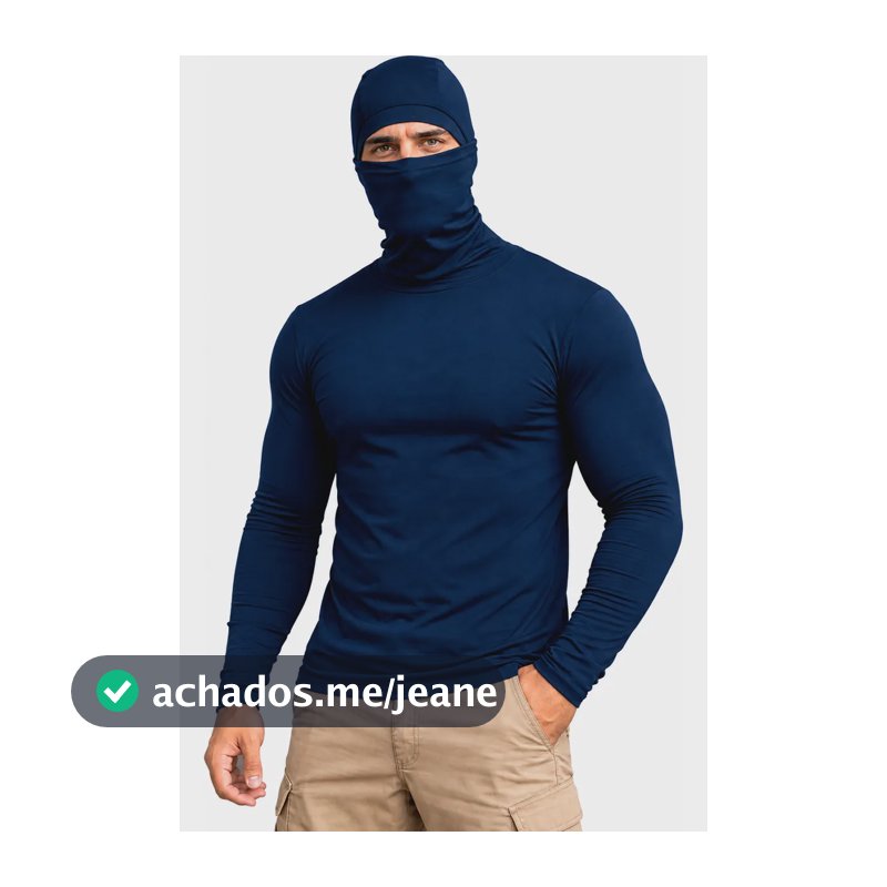 Camisa Térmica Segunda Pele Capuz Balaclava Proteção Uv 50+ Azul-marinho Liso G