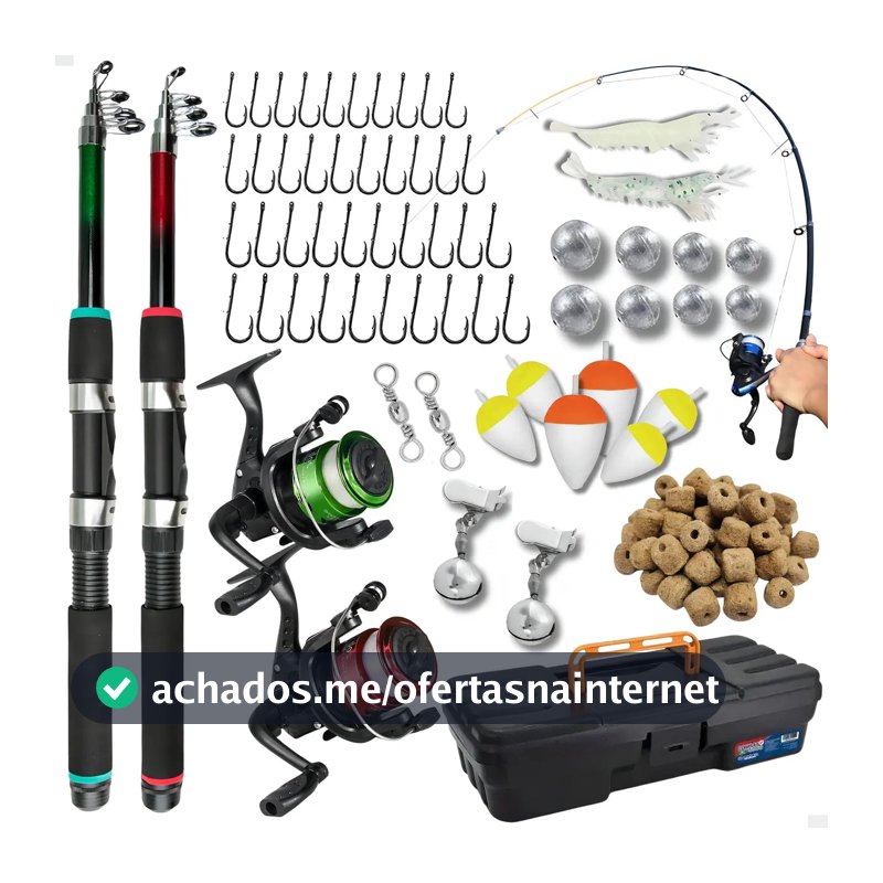 Kit de Pesca Pescamping com 2 Varas Telescópicas e 2 Molinetes, Maleta Completa para Pescaria