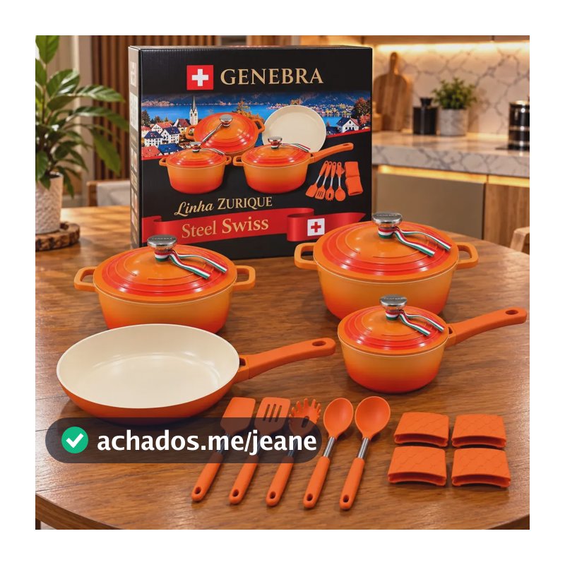 Jogo Panelas Genebra Cerâmica Antiaderente 16 Peças Indução Laranja