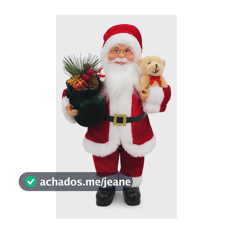 Papai Noel Com Ursinho E Saco De Presente Natal Enfeite 30cm Vermelho