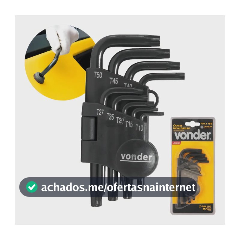 Jogo Chaves Hexalobular Torx Curta T10 A T50 9 Peças Vonder