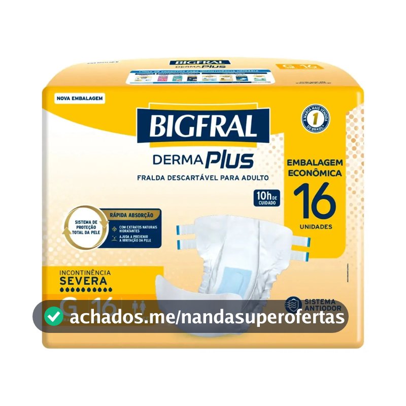 Fralda Geriátrica Derma Plus Unissex 16 Unidades G Bigfral Grande