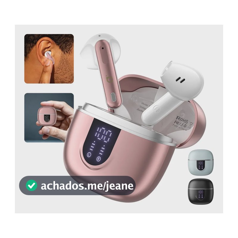 Fones De Ouvido Sem Fio Basike Bluetooth 5.4 tws Redução de ruído In-ear com Microfone e Display LED Com Touch Bateria de até 45 horas À Prova D'água para Esporte Celular Android e iOS Rosa