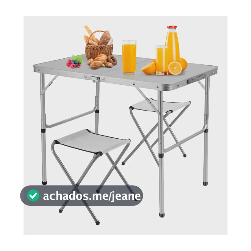 Mesa Portatil Dobravel 90x60 Vira Maleta Camping Praia Jardim 2 Cadeiras Aluminio+mdf Pequena