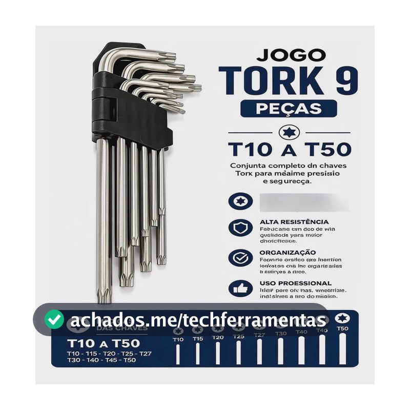 Jogo Chave Torx Longa T10 A T50 9 Peças Cinza