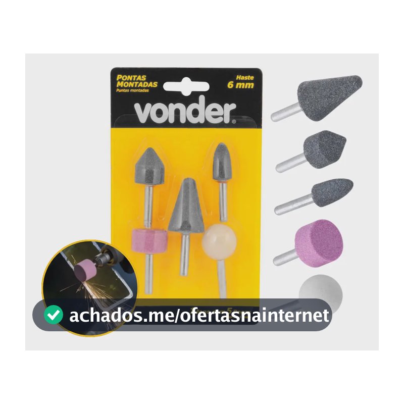Jogo 5 Pontas Montadas Vonder Haste 6mm Pedra P/ Retificar