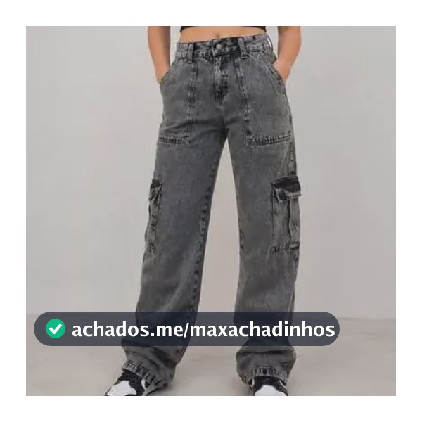 Calça Wide Leg Juvenil Cargo Jeans Escolar Ajustável Panta