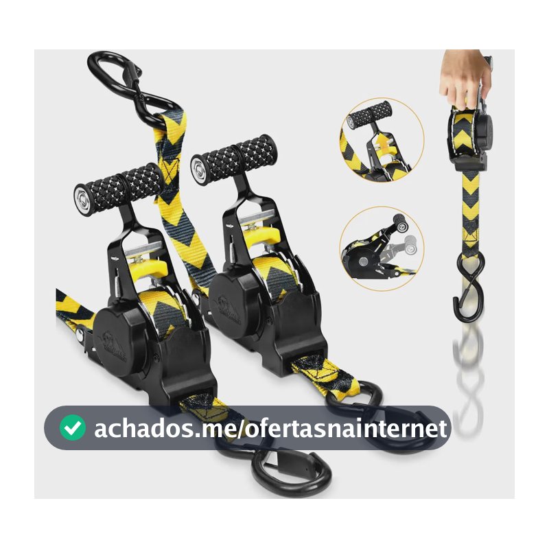 Kit 2 Cinta Catraca Retrátil Automática  Carga 800kg 3m 25mm Amarelo