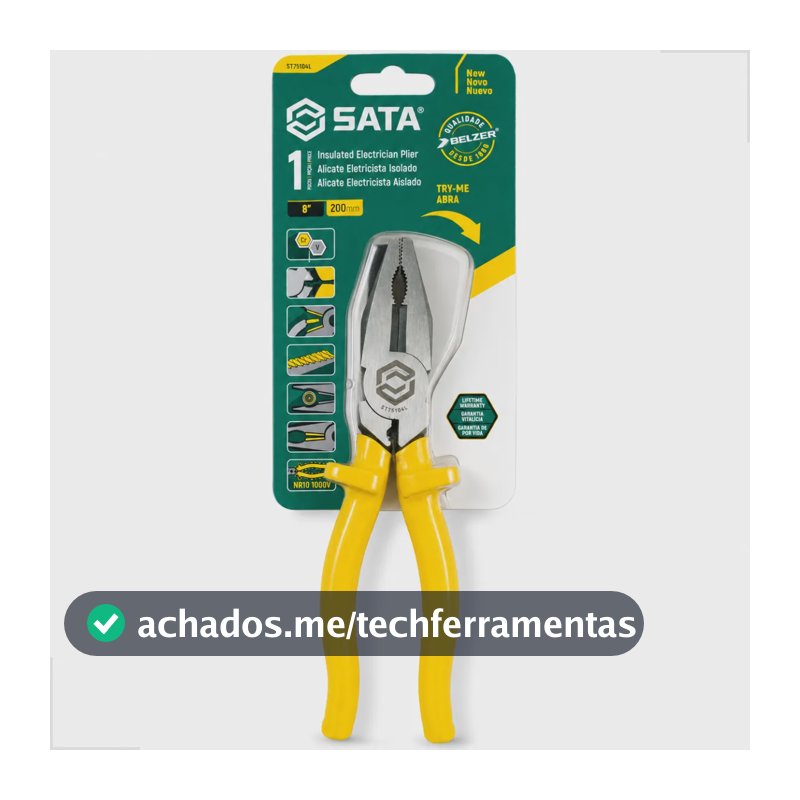 Alicate Eletricista Amarelo Profissional Isolado 8'' Sata