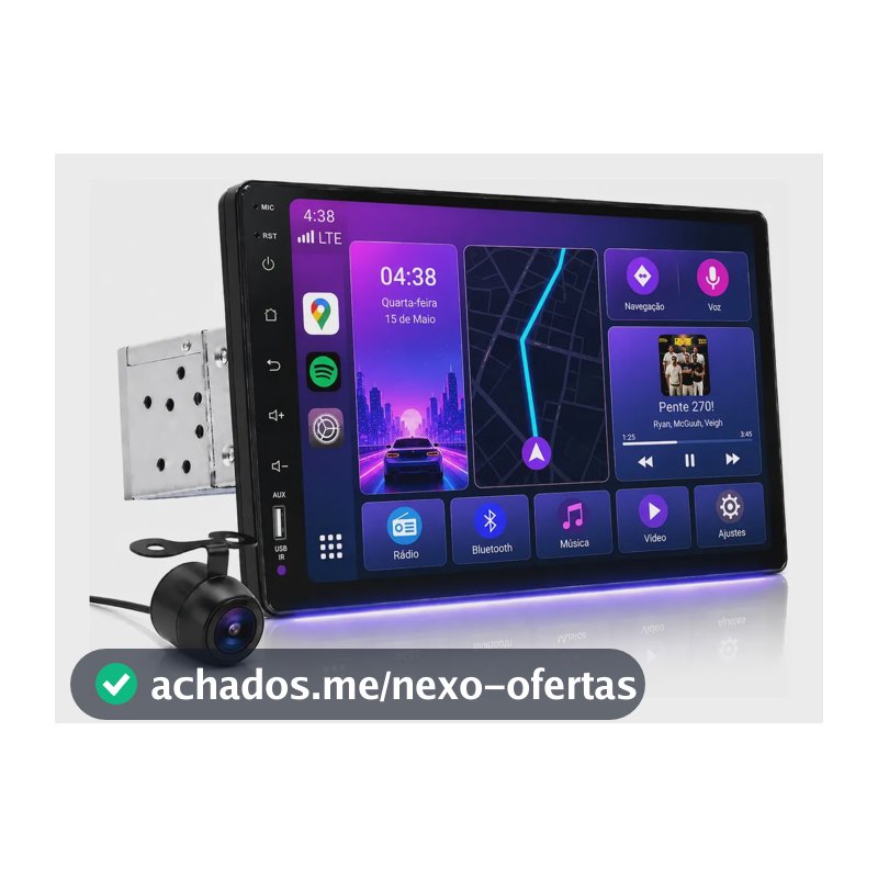 Multimídia Universal 1 Din 9p Android Auto Bluetooth +cam Ré Preto
