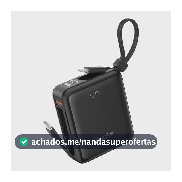 Power Bank Basike 10000mAh Turbo Carga Rápida 22.5W com Cabos para iPhone e Android